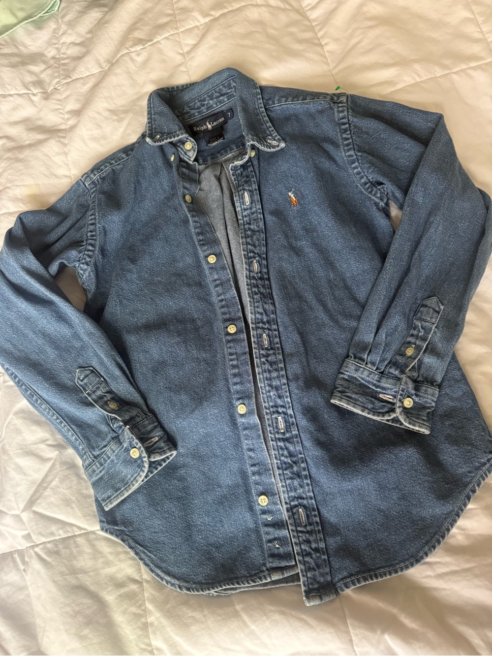 Ralph Lauren Distressed Denim Shirt in Medium Blue - Picture 2 of 3